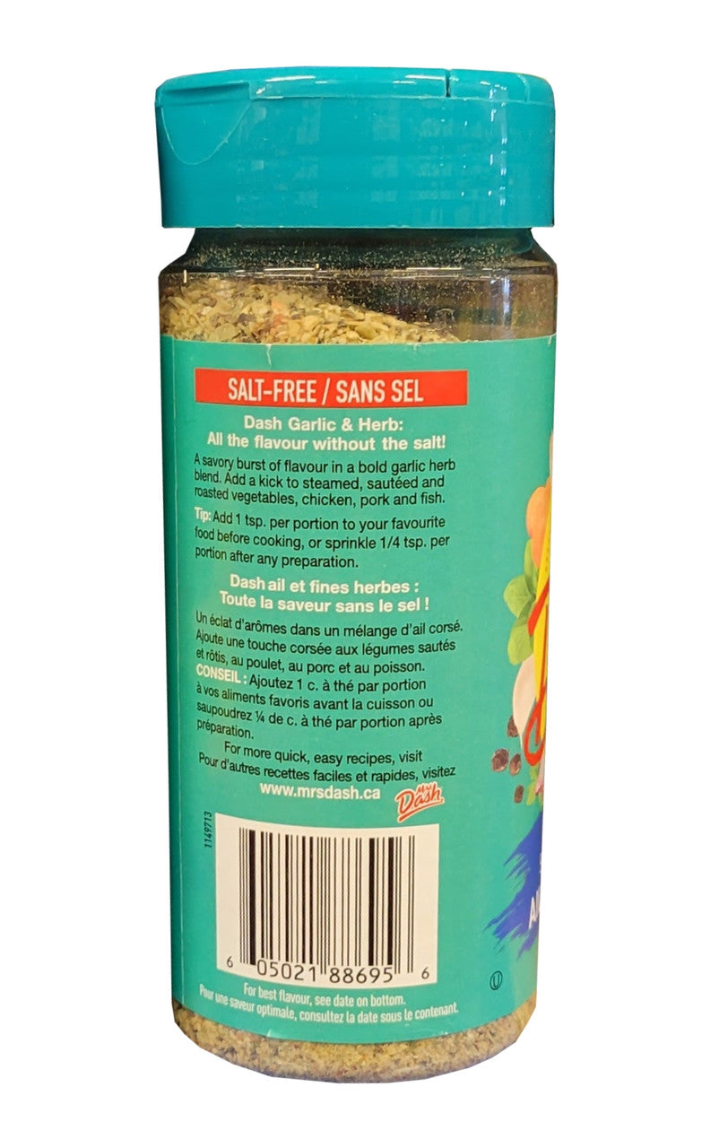 Dash Salt-Free Garlic & Herb Seasoning, 192g/6.7 oz., Bottle Ingredients Back Side